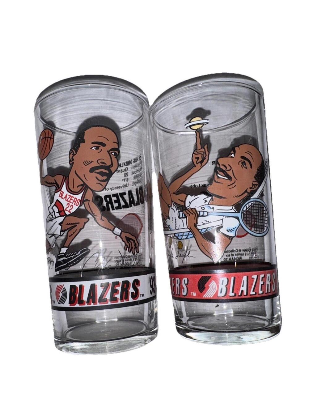 Vintage Portland Trail Blazers Clyde Drexler Dairy Queen Glasses Set of 2 92-94